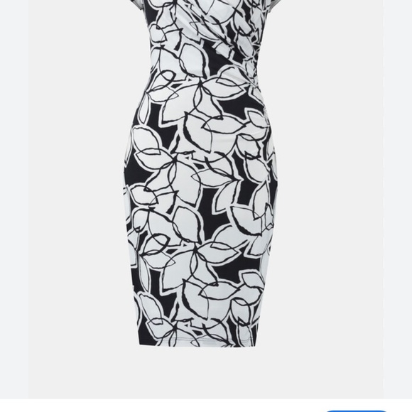 Joseph Ribkoff Monochrome Leaf Pattern Midi Dress In Black and White - Picture 12 of 13
